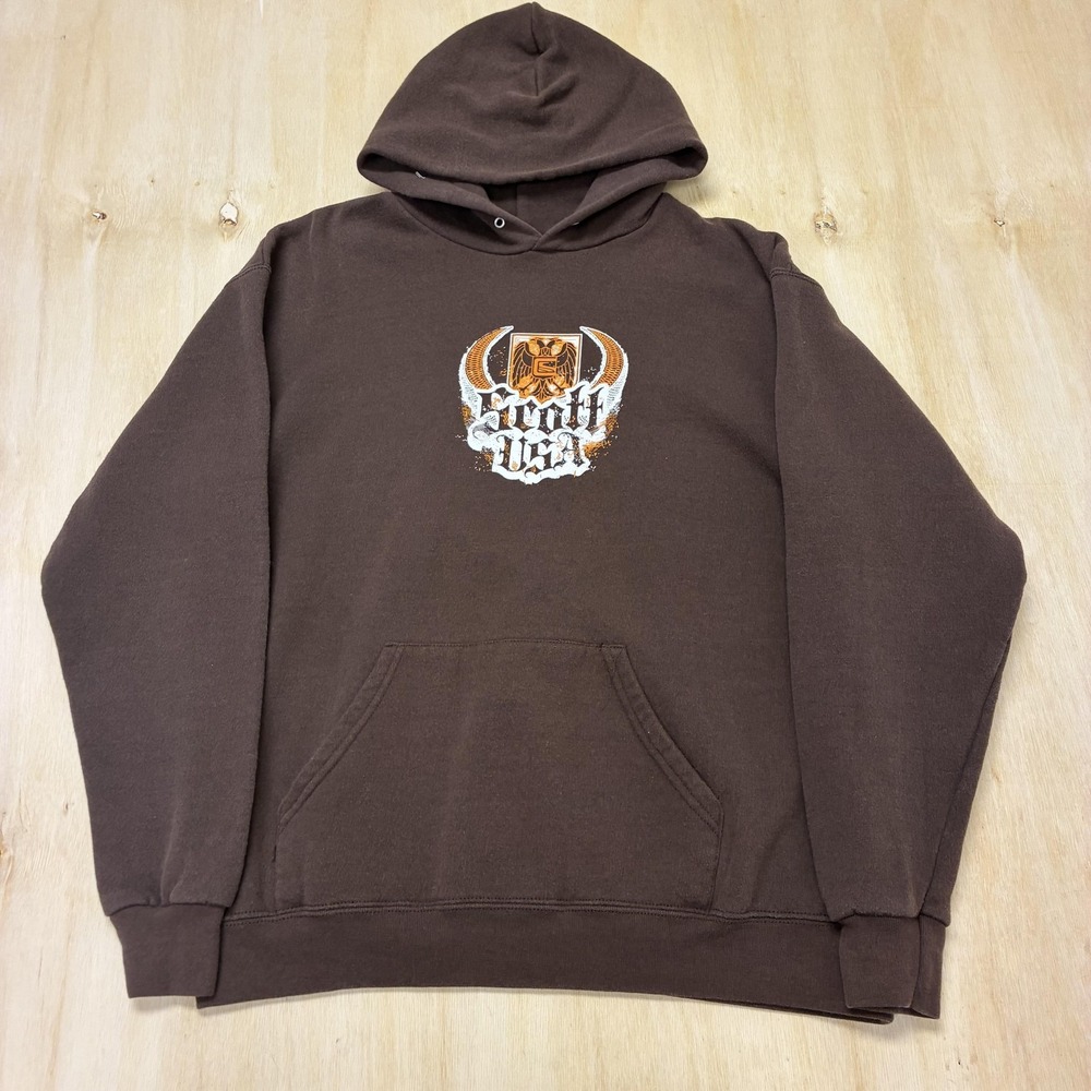 Y2K Heavy Weight Scott Hoodie Mens Medium Brown Fleece USA Sweatshirt